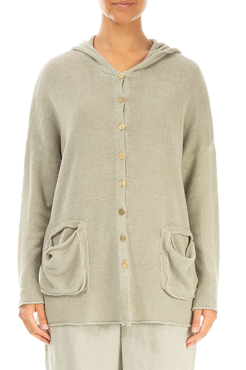 Hooded Laurel Green Linen Cardigan 1