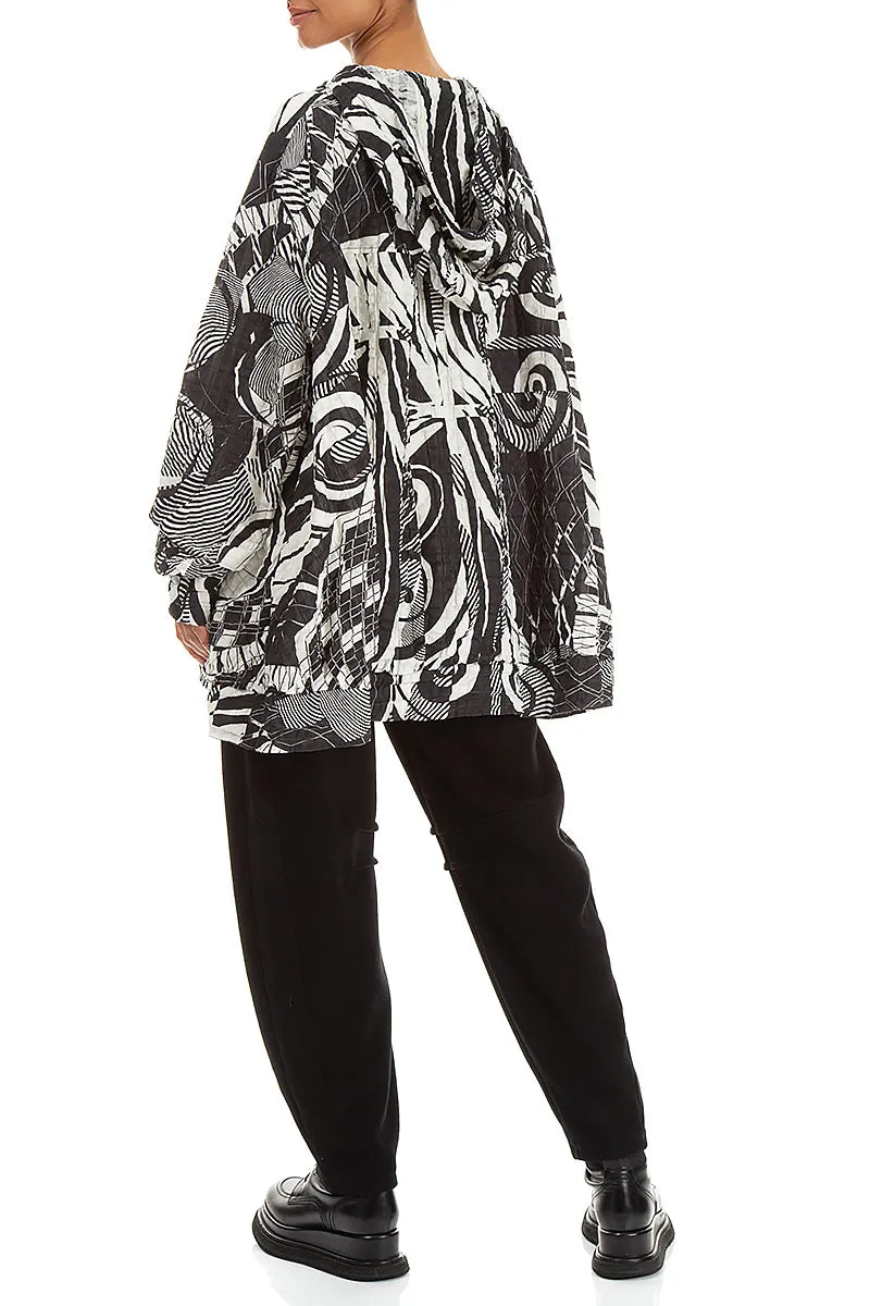Hooded Loose Orbit Checkered Linen Cotton Jacket 5