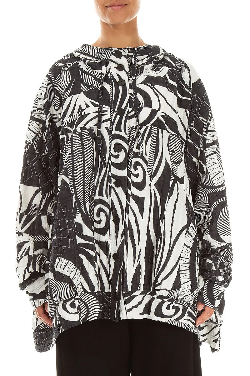 Hooded Loose Orbit Checkered Linen Cotton Jacket 1