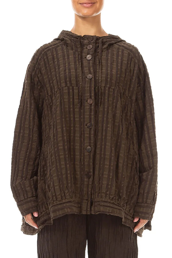 Hooded Loose Truffle Brown Linen Cotton Jacket 1