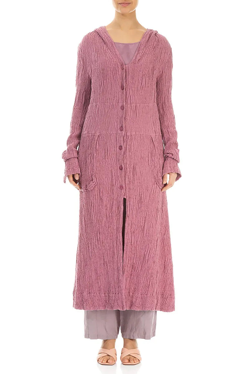 Hooded Mauve Taupe Textured Silk Linen Jacket 1