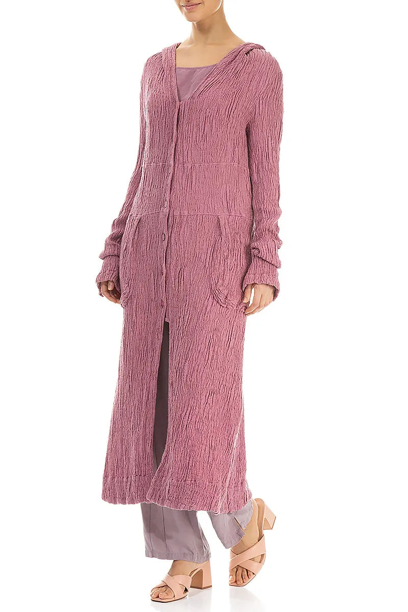 Hooded Mauve Taupe Textured Silk Linen Jacket 3