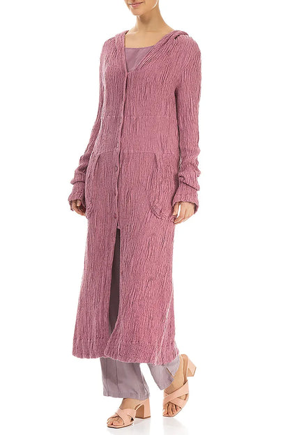 Hooded Mauve Taupe Textured Silk Linen Jacket 3