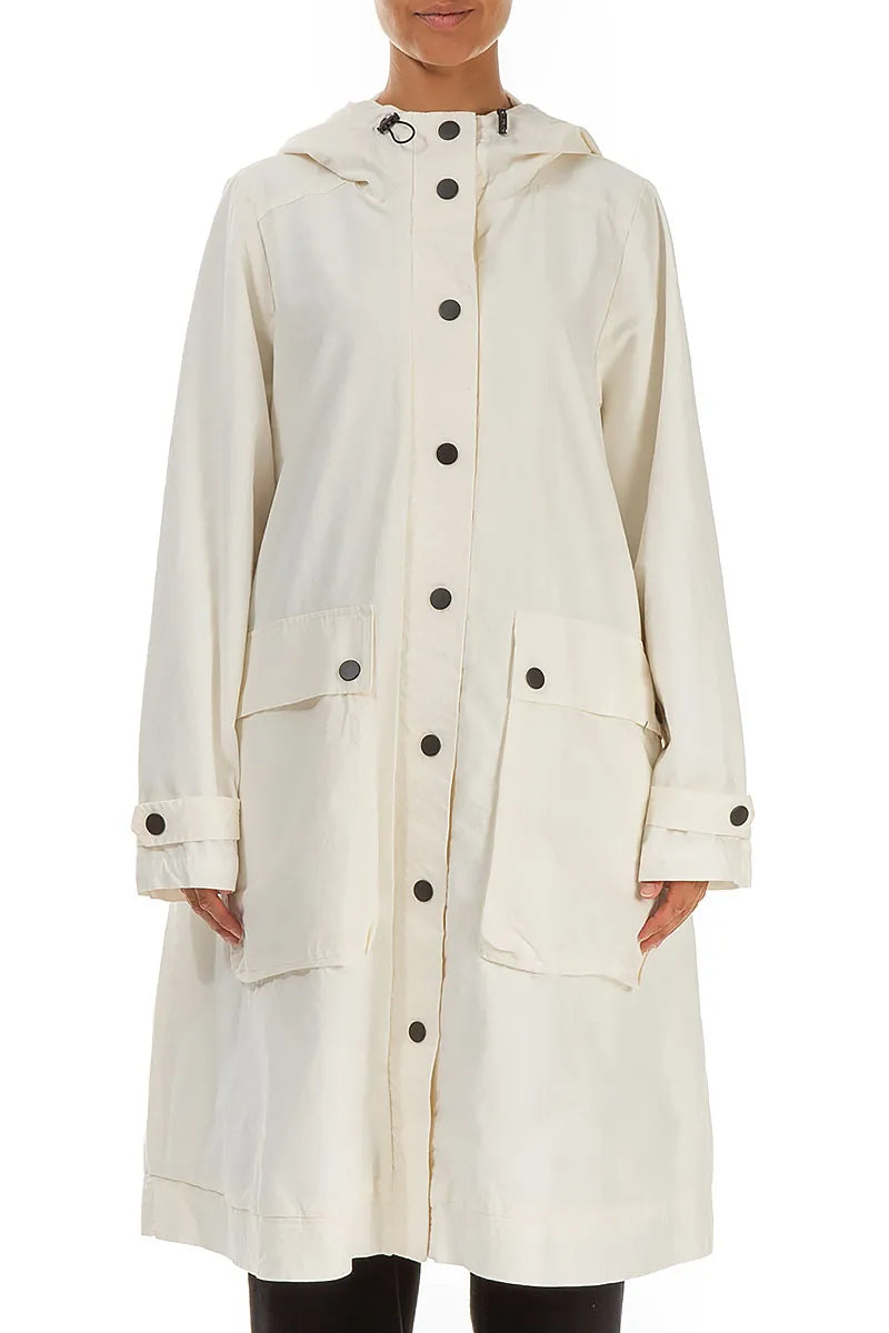 Manteau à capuche en coton blanc cassé