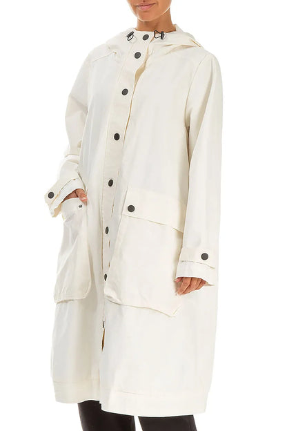 Manteau à capuche en coton blanc cassé