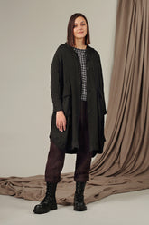 Hooded Oversized Black Linen Viscose Jacket 6