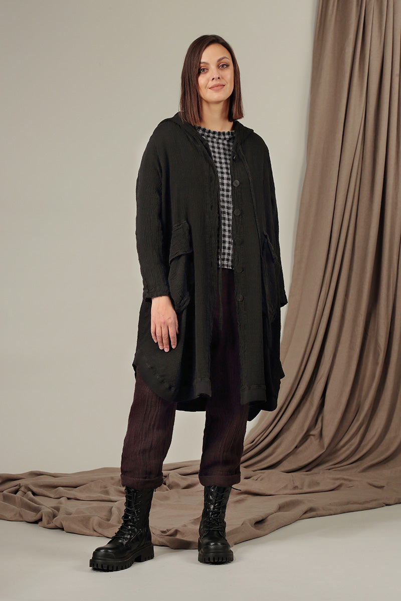 Hooded Oversized Black Linen Viscose Jacket 6