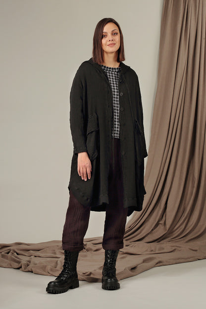 Hooded Oversized Black Linen Viscose Jacket 6