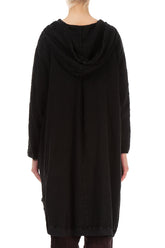 Hooded Oversized Black Linen Viscose Jacket 2
