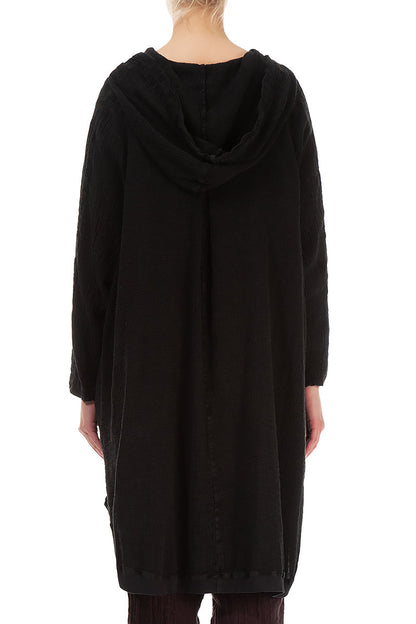 Hooded Oversized Black Linen Viscose Jacket 2