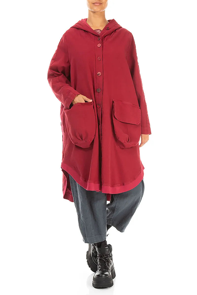 Hooded Stretch Hem Ruby Denim Cotton Coat 5