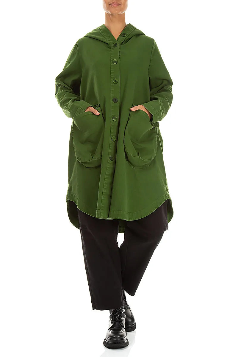 Hooded Shamrock Green Denim Cotton Coat 4