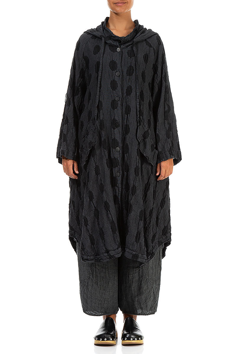 Hooded Textured Bubbles Graphite Linen Jacket 1