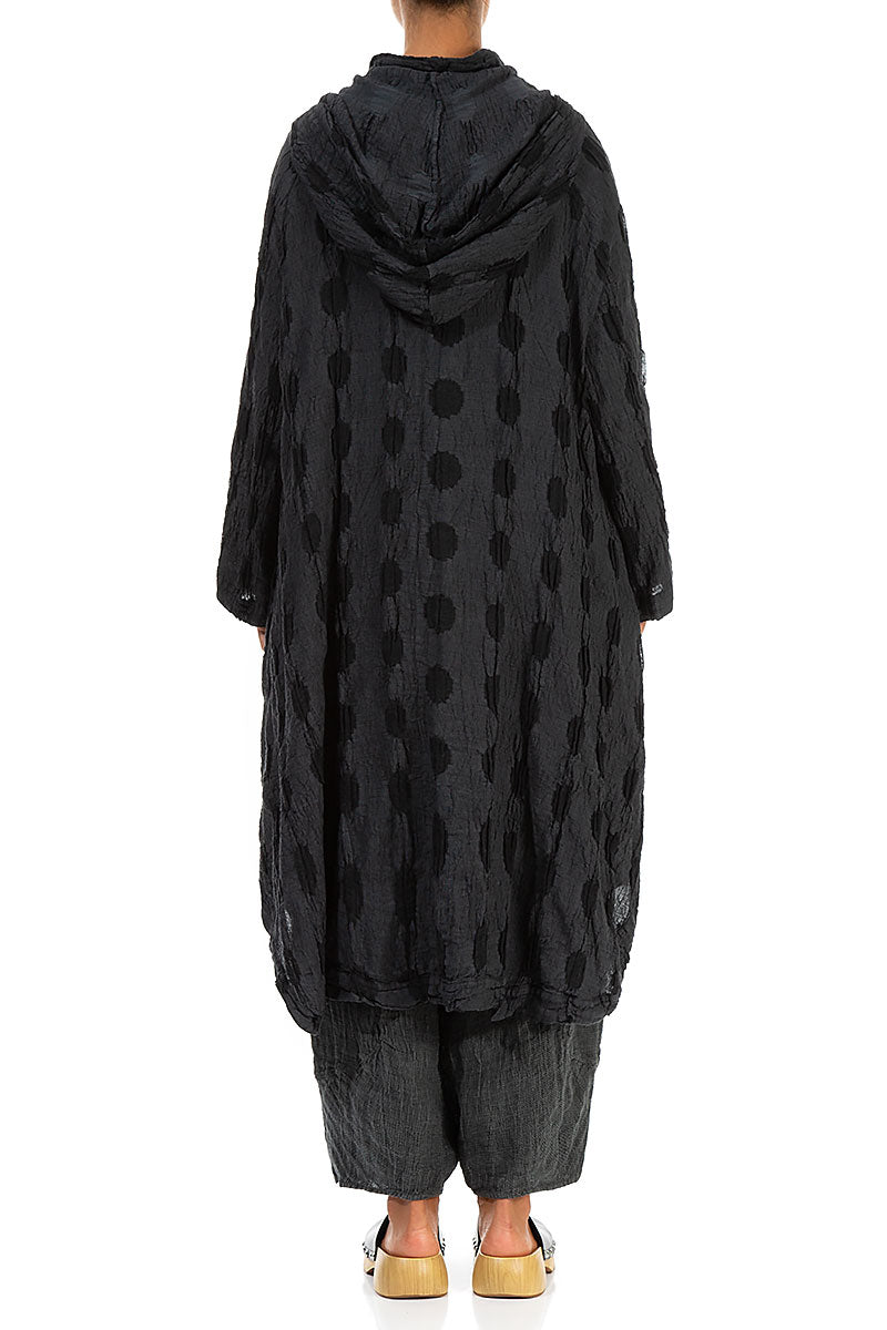 Hooded Textured Bubbles Graphite Linen Jacket 2