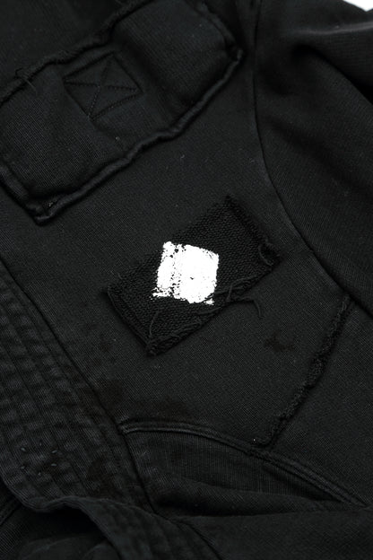 Hooded Three Pockets Black Silver Metallic French Terry Cotton Jacket 7