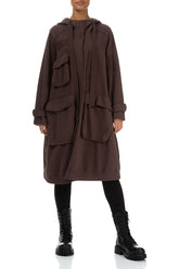 Hooded Three Pockets Pepper Brown Cotton Jacket 3