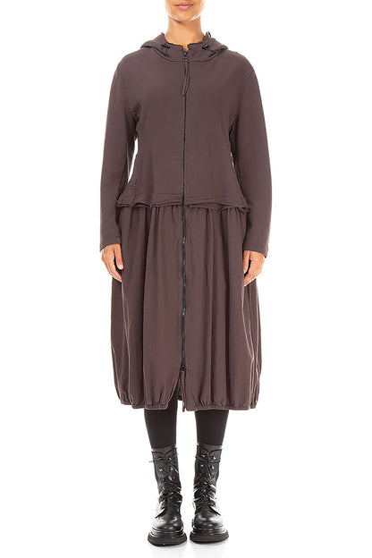 Hooded Truffle Brown Cotton Jacket Dress 1