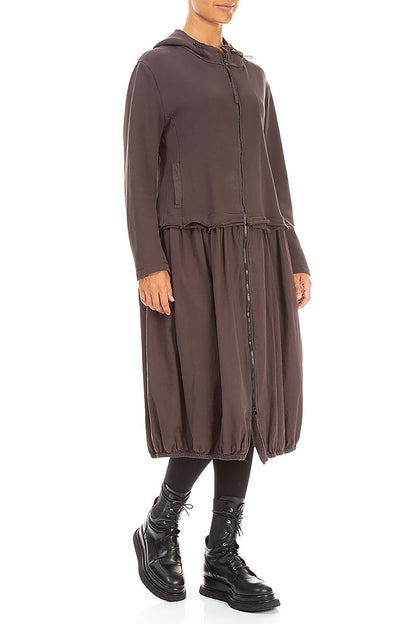 Hooded Truffle Brown Cotton Jacket Dress 3