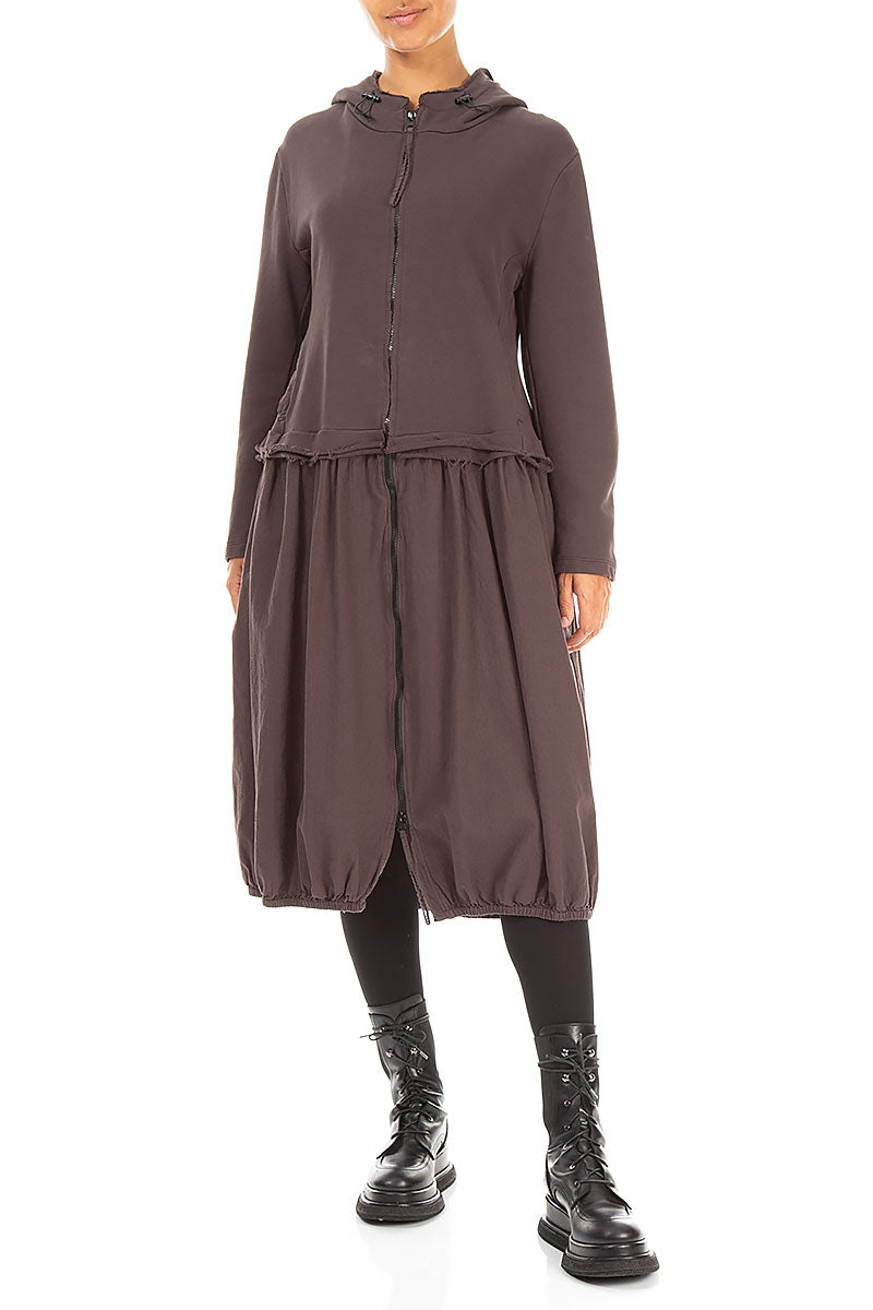 Hooded Truffle Brown Cotton Jacket Dress 4
