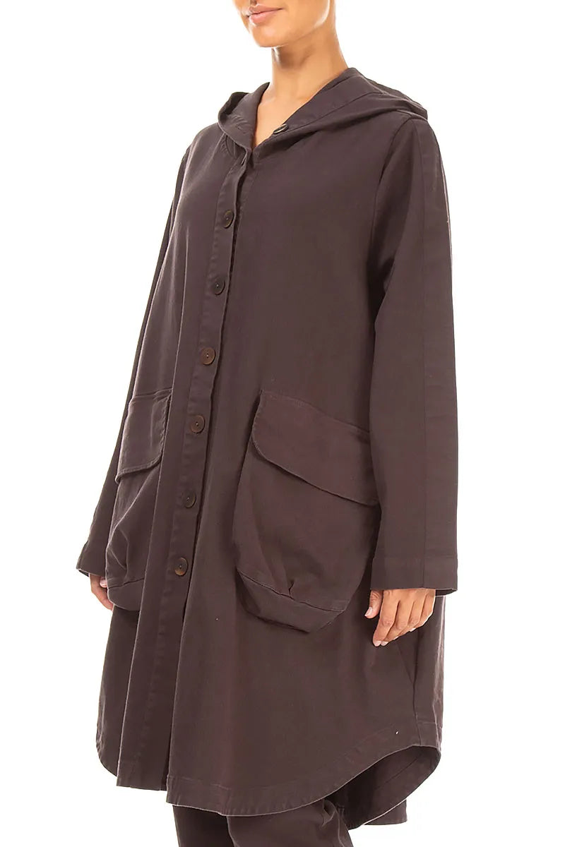 Hooded Truffle Brown Denim Cotton Coat 3
