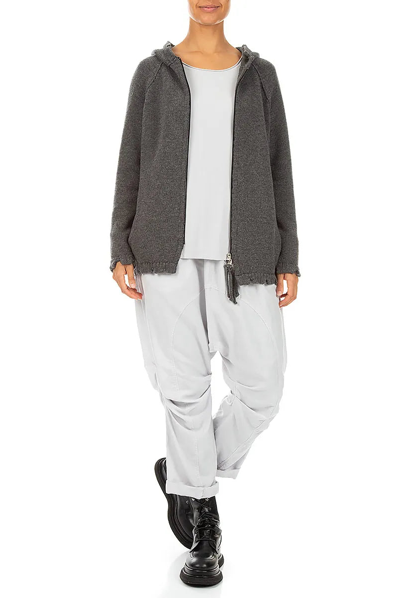 Hooded Zips Grey Merino Wool Cardigan 4