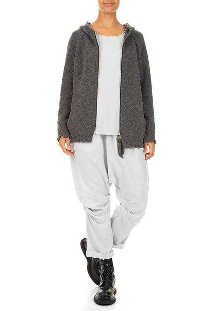 Hooded Zips Grey Merino Wool Cardigan 4