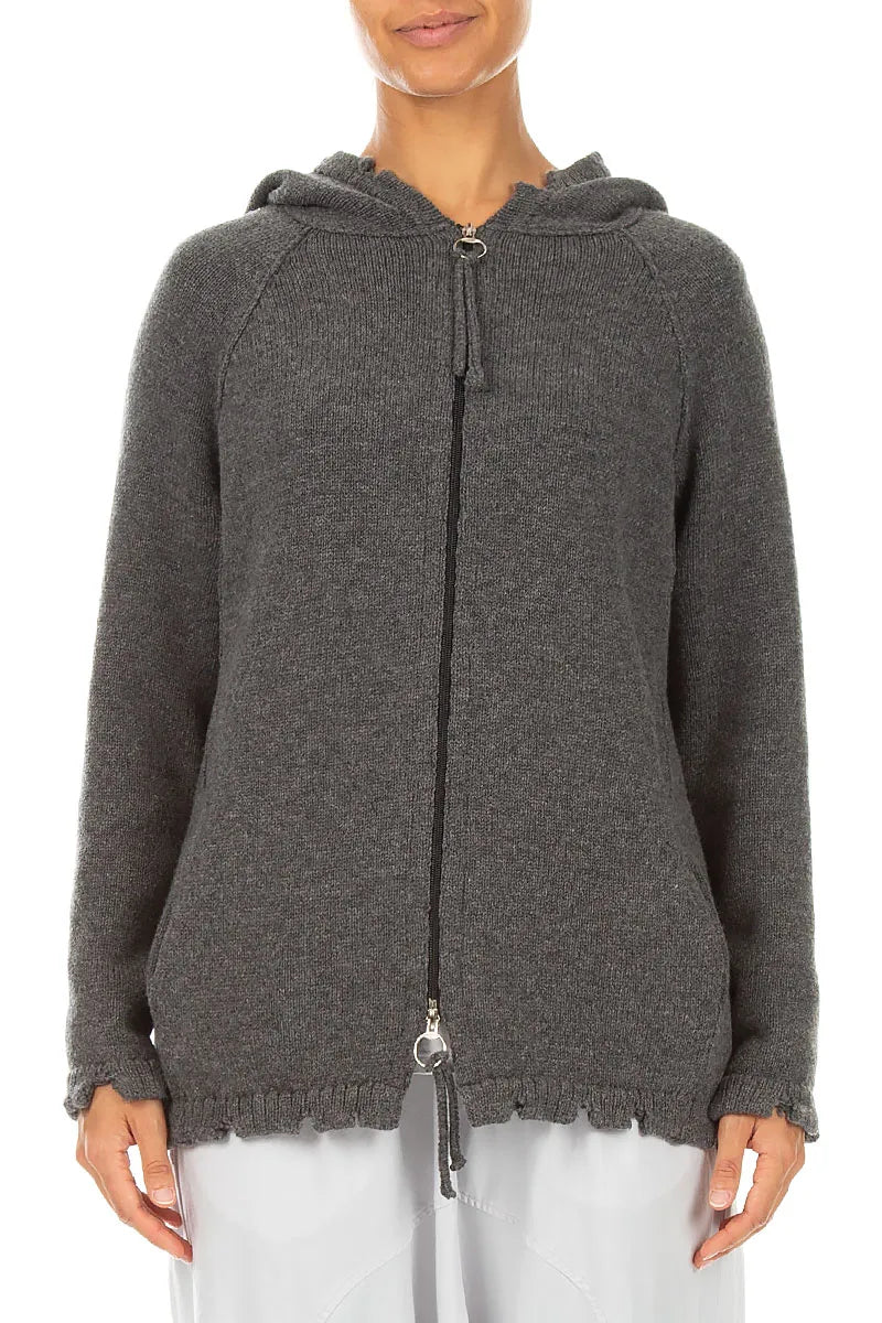 Hooded Zips Grey Merino Wool Cardigan 1