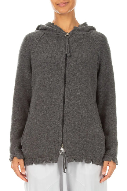Hooded Zips Grey Merino Wool Cardigan 1