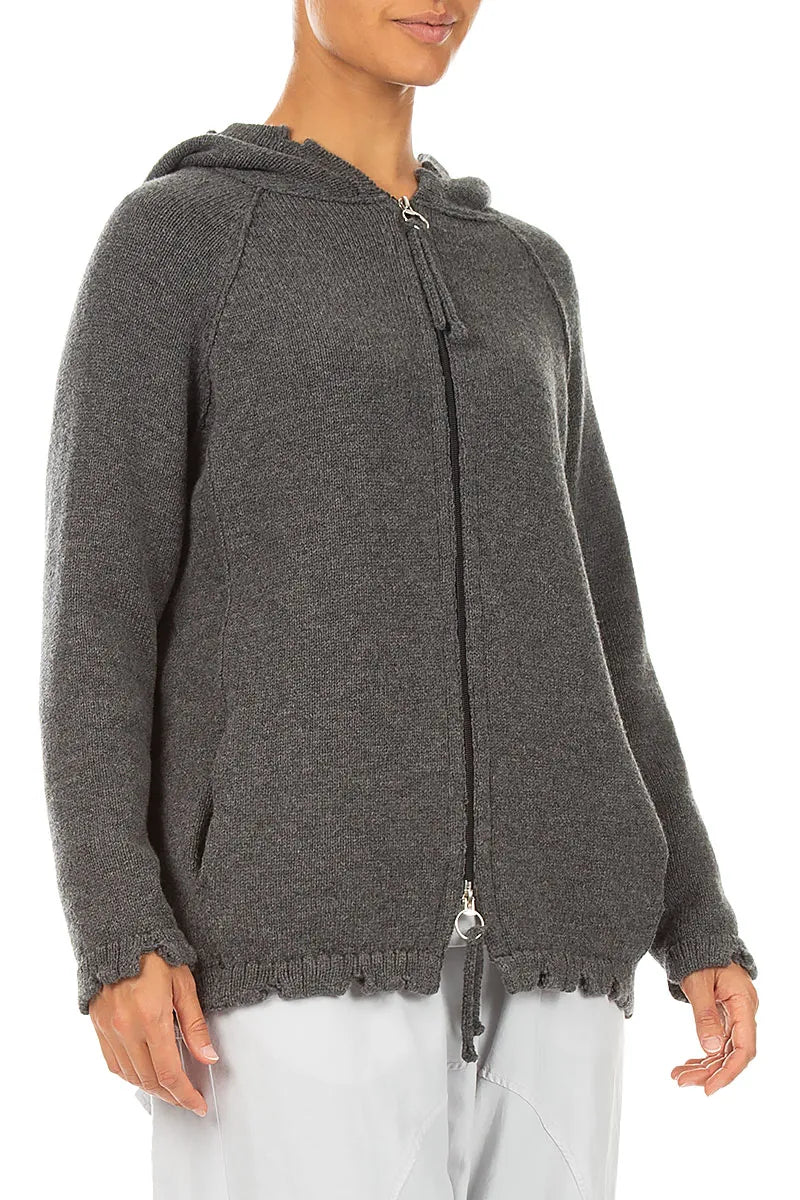 Hooded Zips Grey Merino Wool Cardigan 3