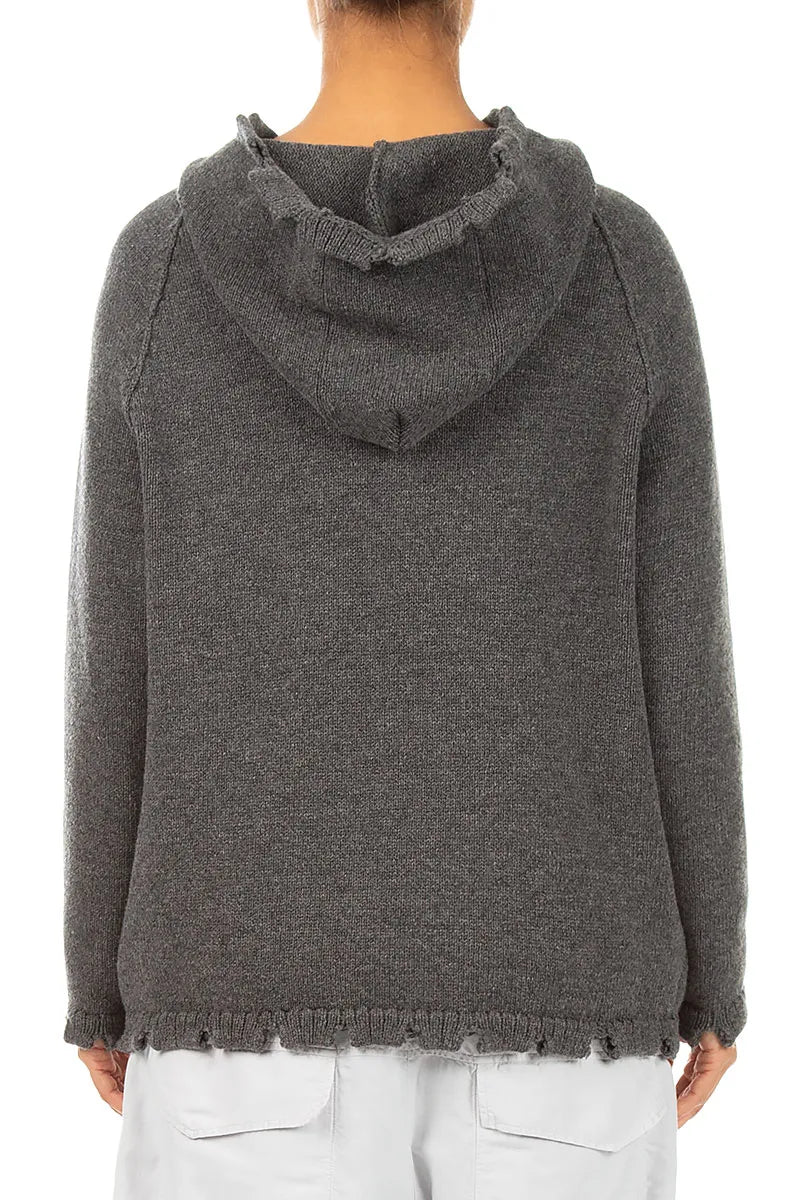 Hooded Zips Grey Merino Wool Cardigan 2