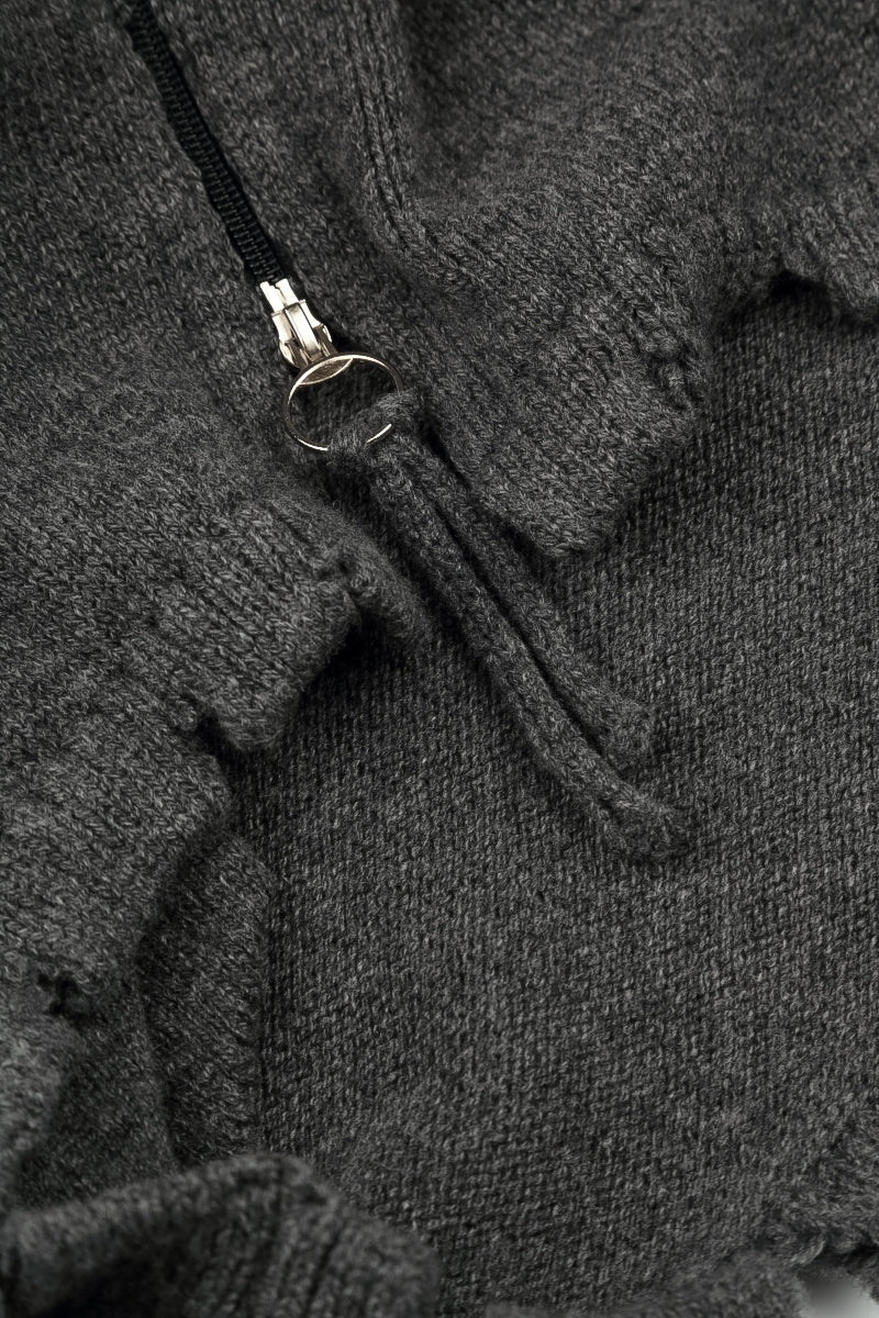 Hooded Zips Grey Merino Wool Cardigan 5