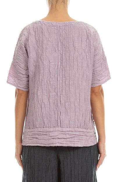 Horizontal Hem Crinkled Lilac Silk Linen Blouse 2