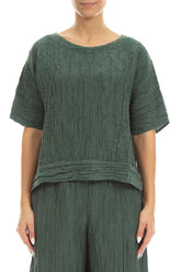 Horizontal Hem Crinkled Sage Silk Linen Blouse 1
