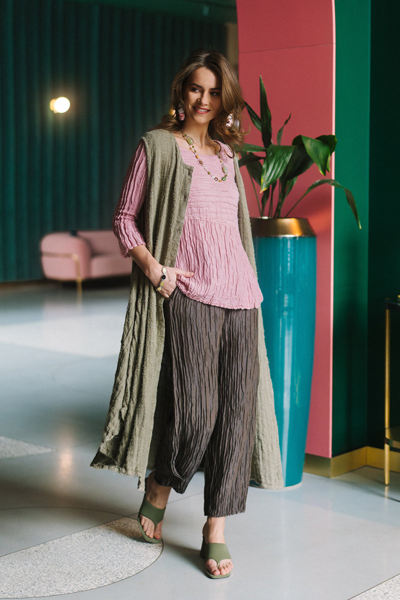 Tapered Barrel Truffle Crinkled Silk Trousers 1