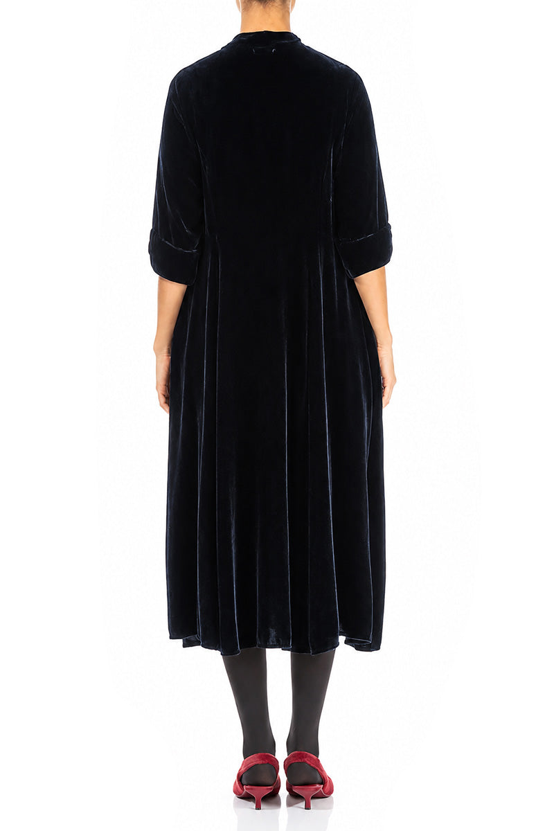 Keyhole Neck Slate Blue Silk Velvet Dress 3