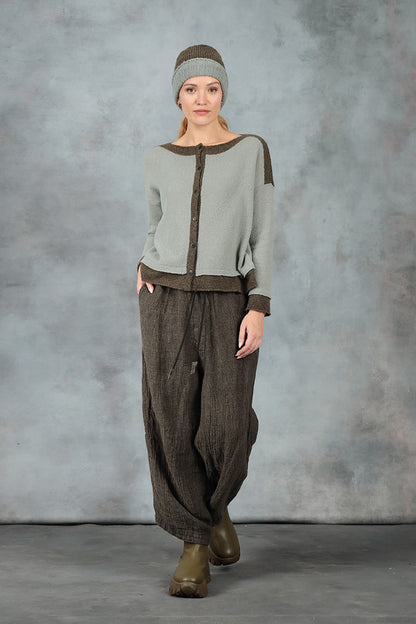 Khaki Edge Pistachio Wool Cardigan 7