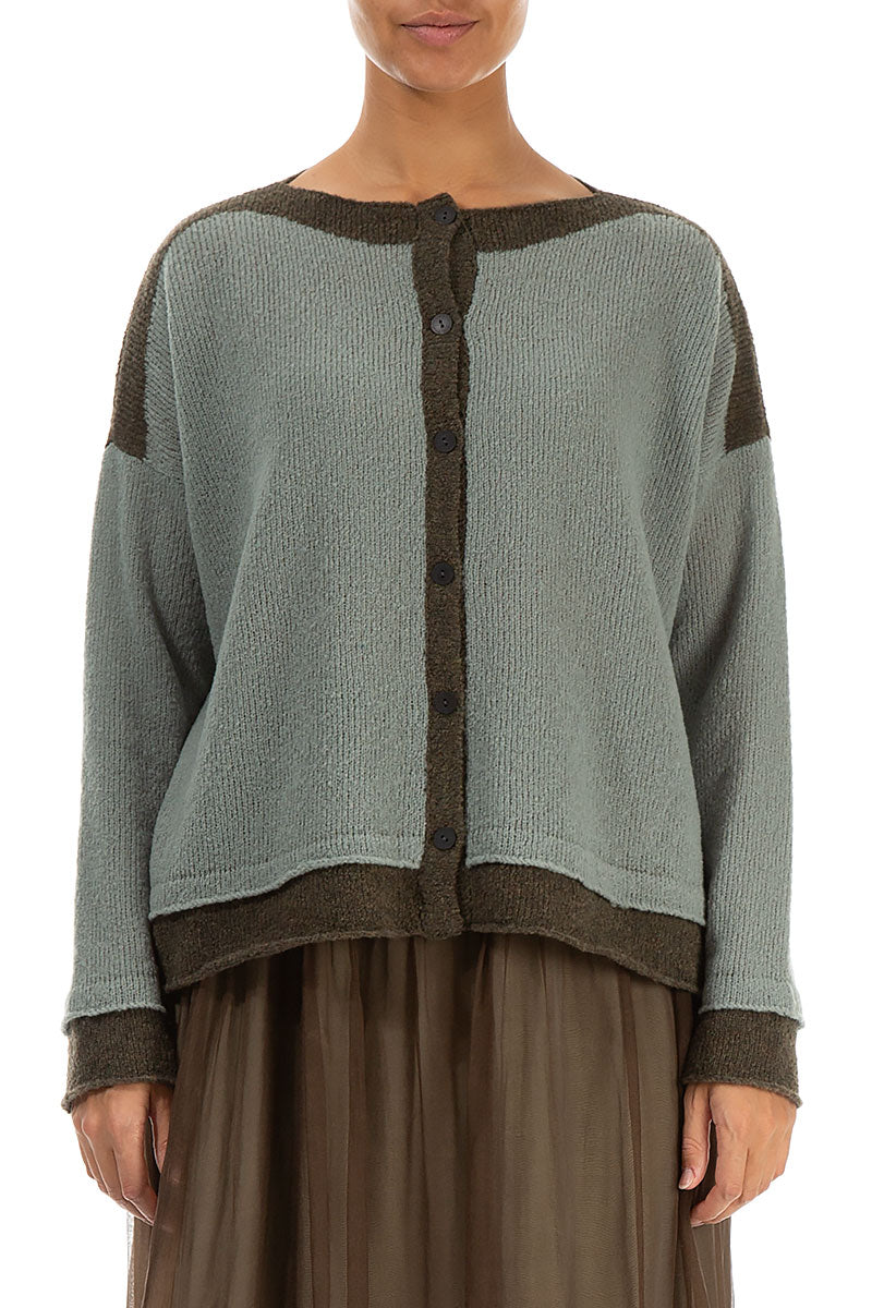 Khaki Edge Pistachio Wool Cardigan 1