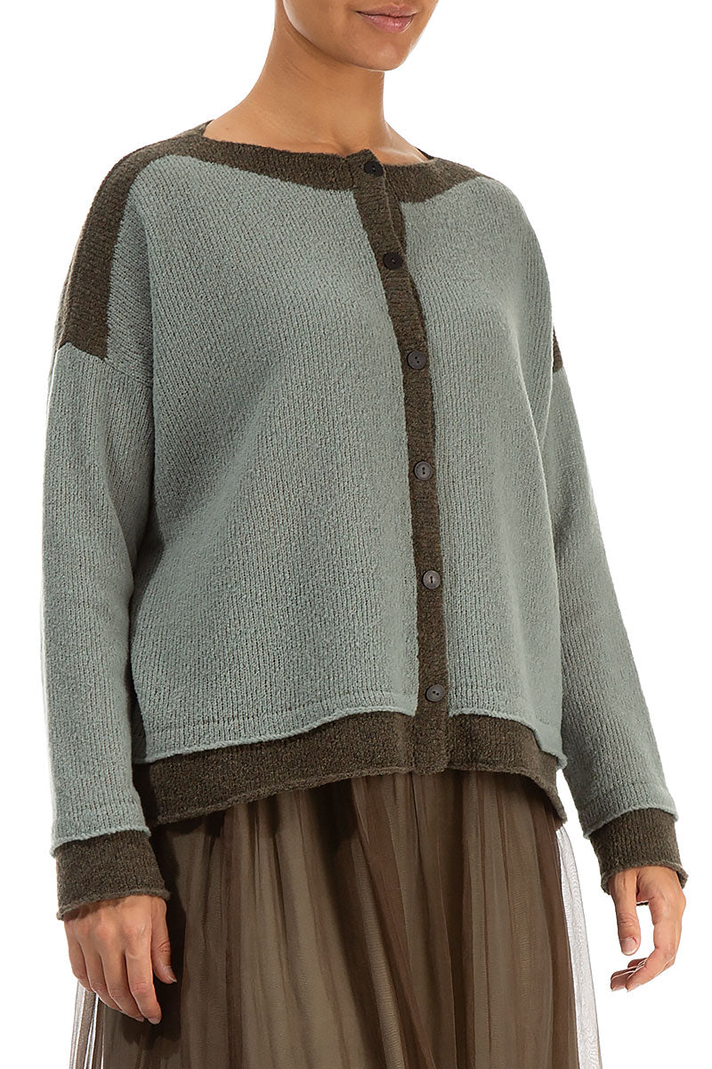 Khaki Edge Pistachio Wool Cardigan 3