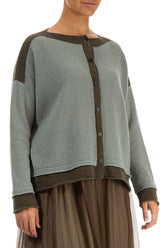 Khaki Edge Pistachio Wool Cardigan 3