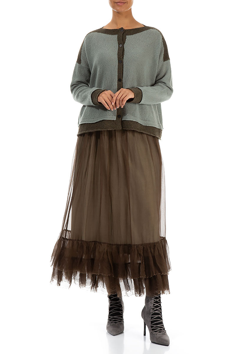 Khaki Edge Pistachio Wool Cardigan 4