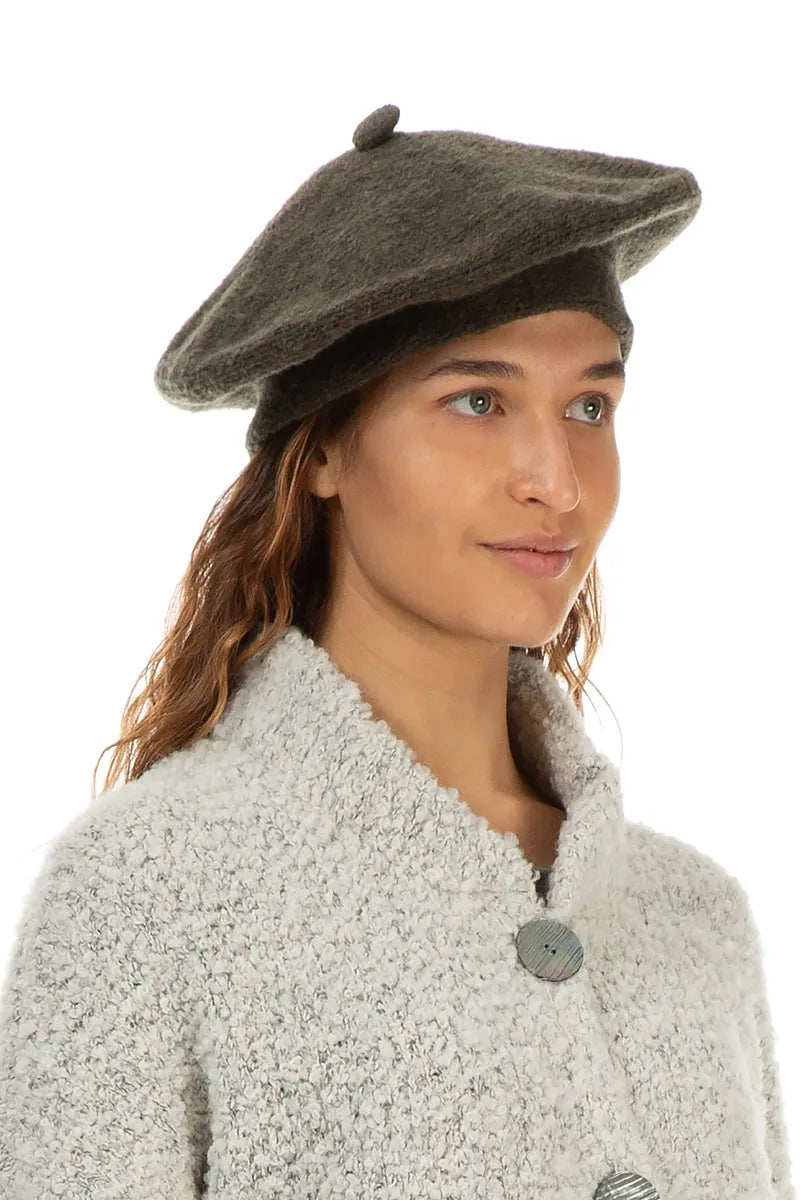 Khaki Knitted Wool Beret 1
