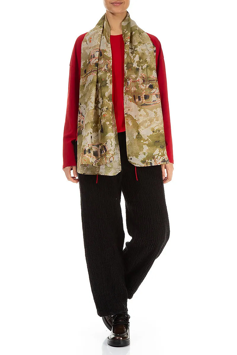 Khaki Retro Silk Cotton Scarf 2