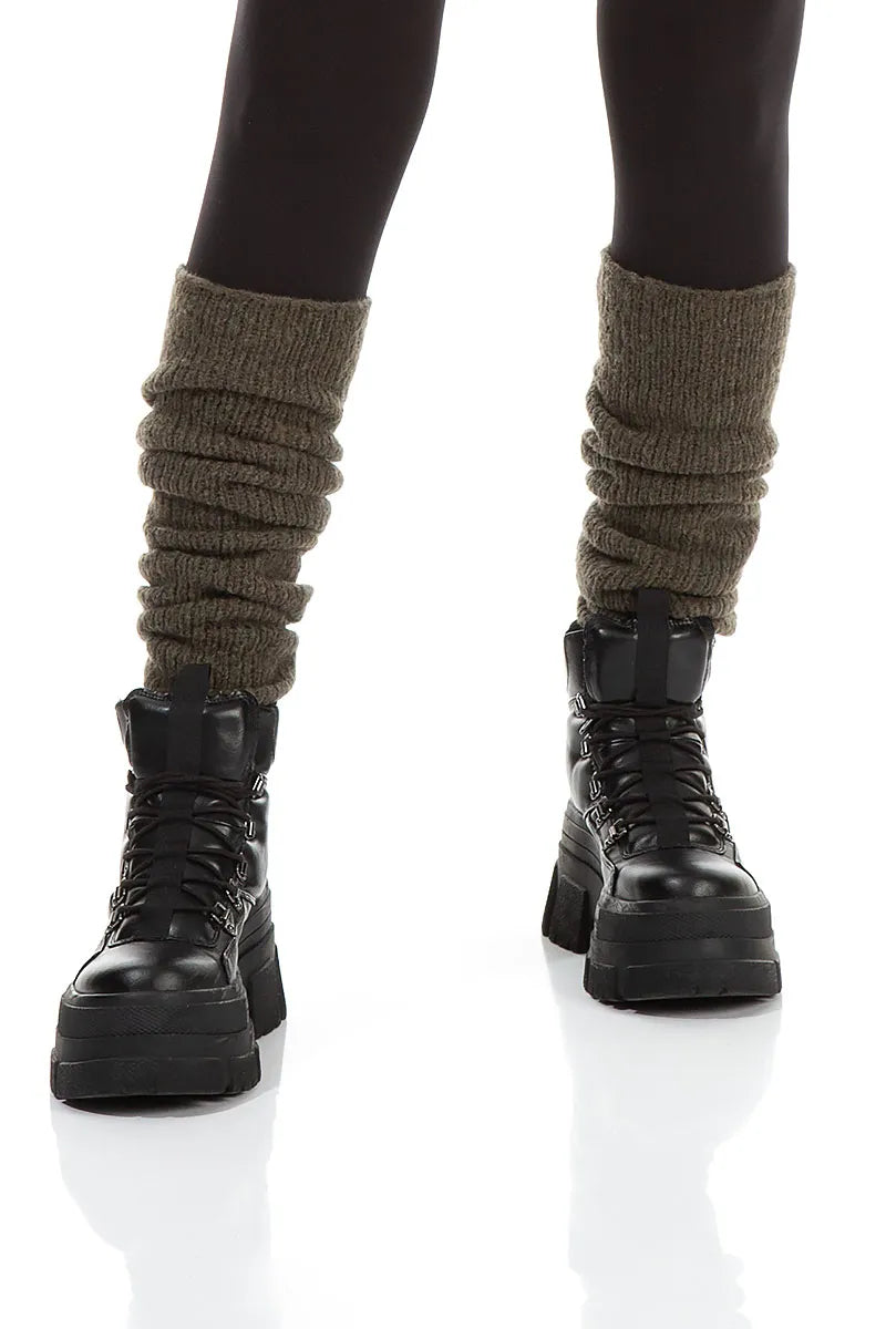 Khaki Wool Leg Warmers