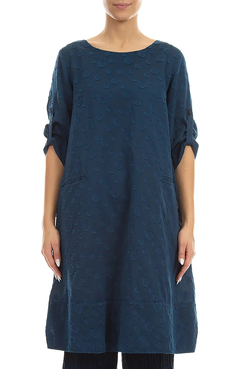 Knee Length Navy Bubbles Silk Cotton Tunic