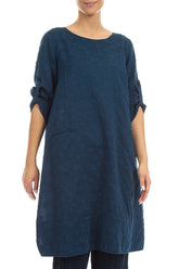 Knee Length Navy Bubbles Silk Cotton Tunic 3