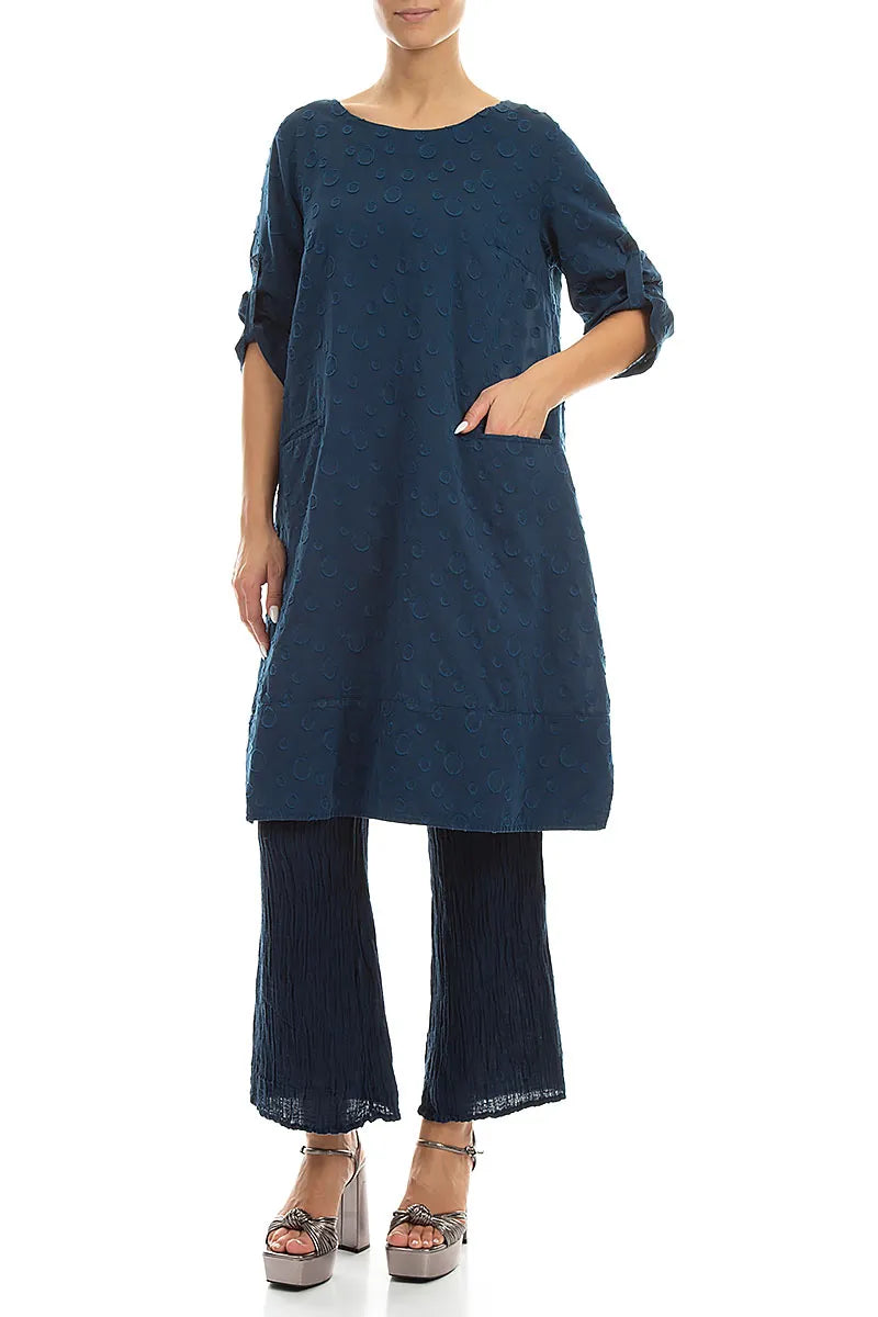 Knee Length Navy Bubbles Silk Cotton Tunic 4