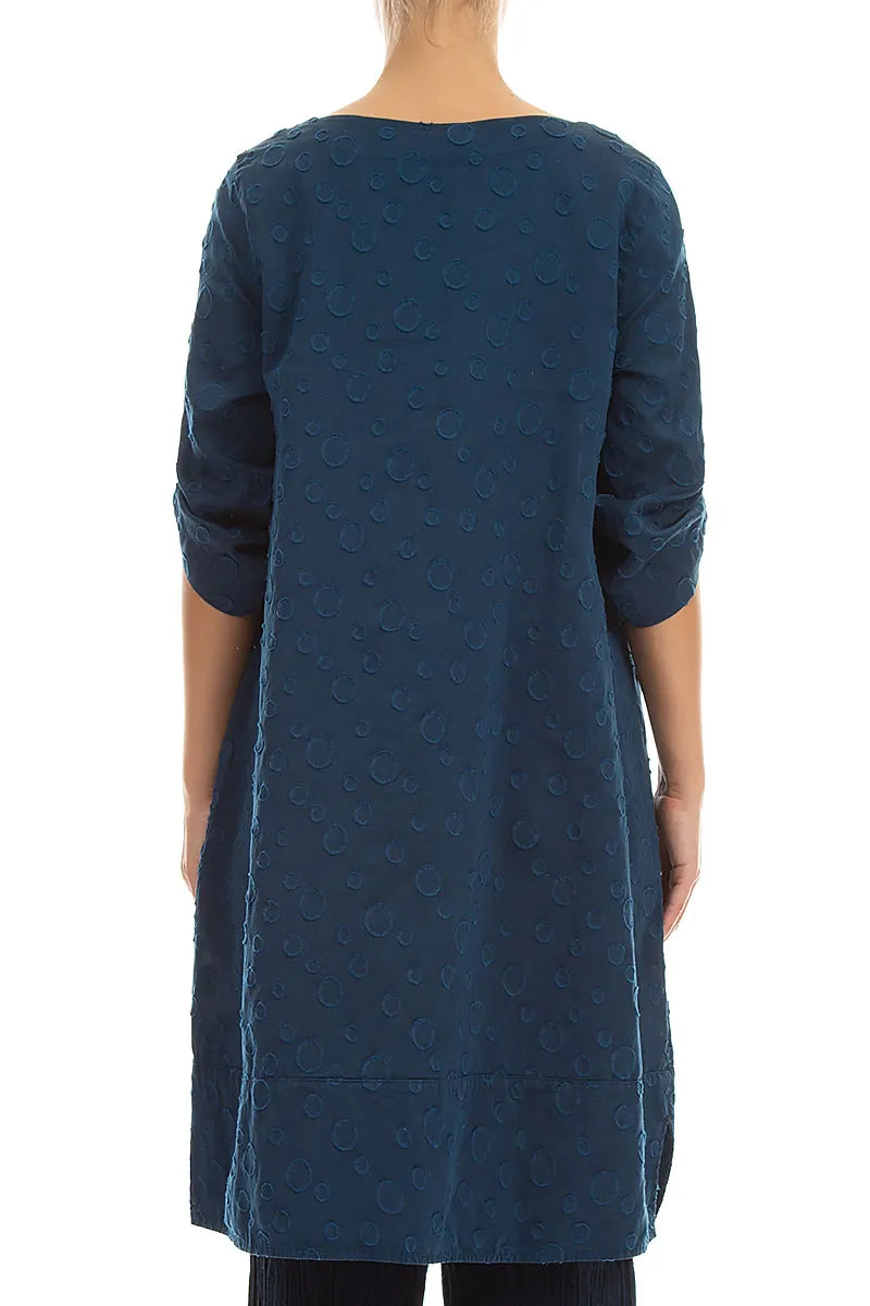 Knee Length Navy Bubbles Silk Cotton Tunic 2