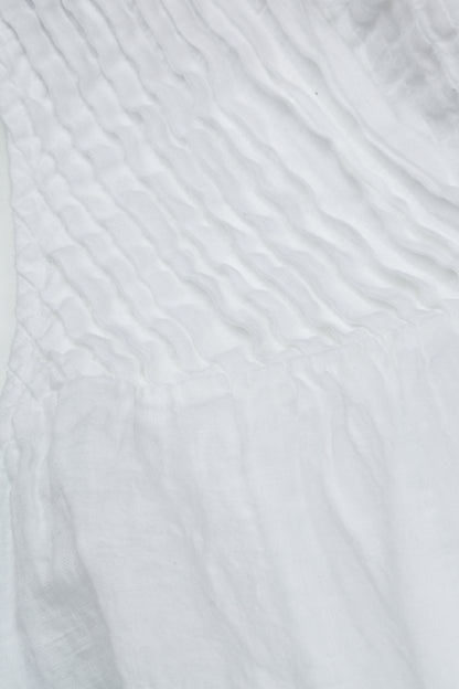 Kurzarm-Midi-Kleid aus weißem Gaze-Leinen