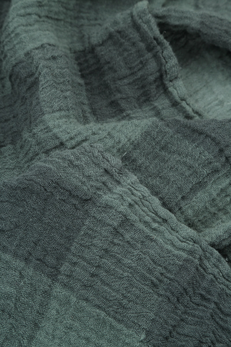 Large Check Sage Gauze Linen Scarf 4