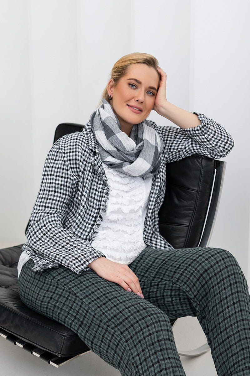 Large Check White Gauze Linen Scarf 5